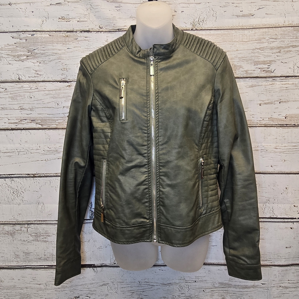 Olive Green Leather Jacket for Women